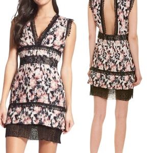 NWT Foxiedox floral Lace Crochet V-Neckline Pleated Mini Dress